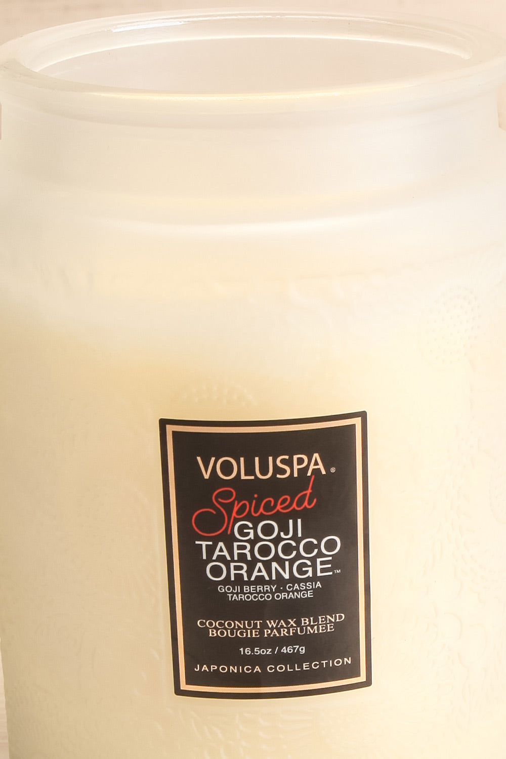 Large Textured Candle Goji Tarocco Orange | La petite garçonne open close-up