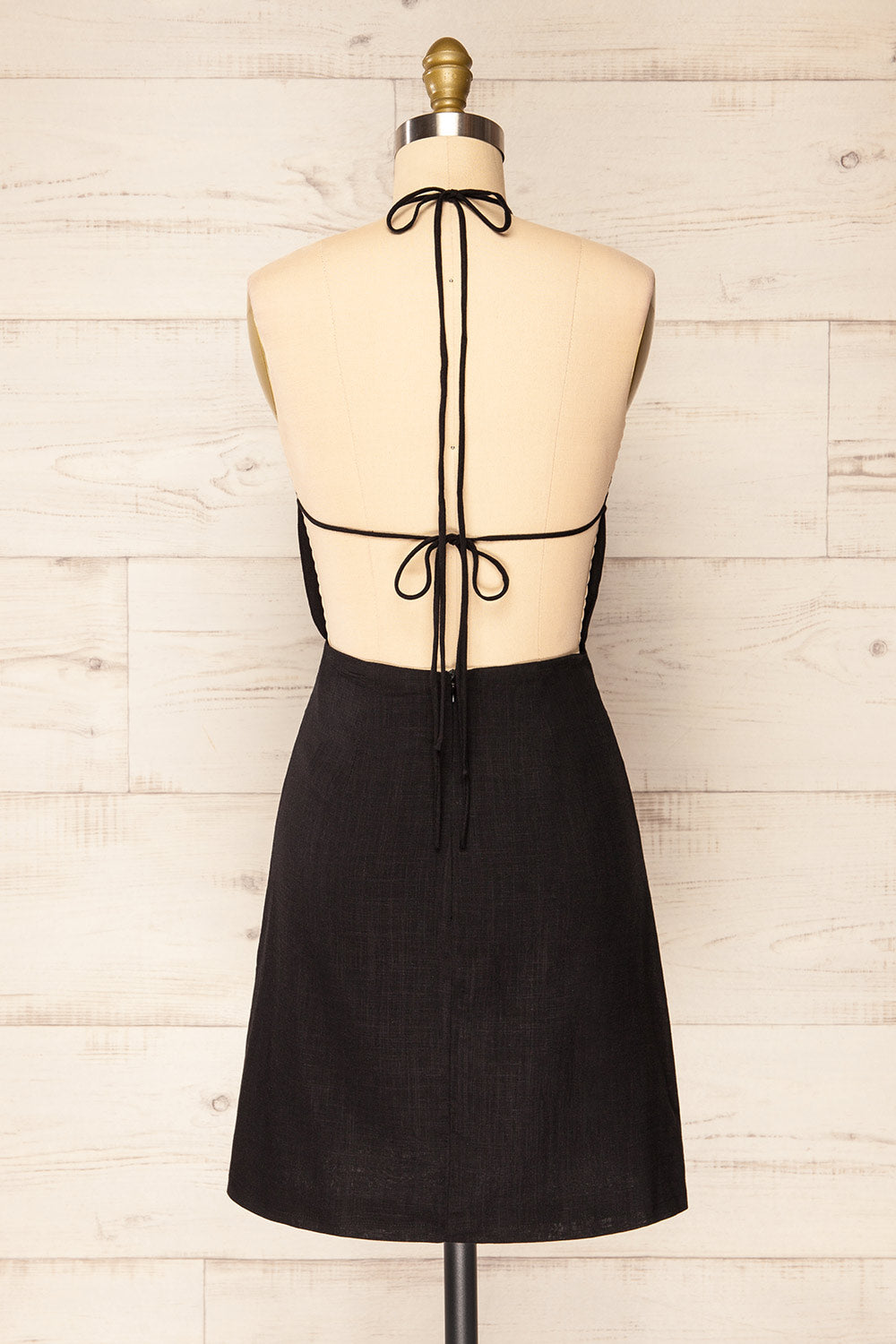 Gomati Black Backless Short Halter Dress | La petite garçonne back view