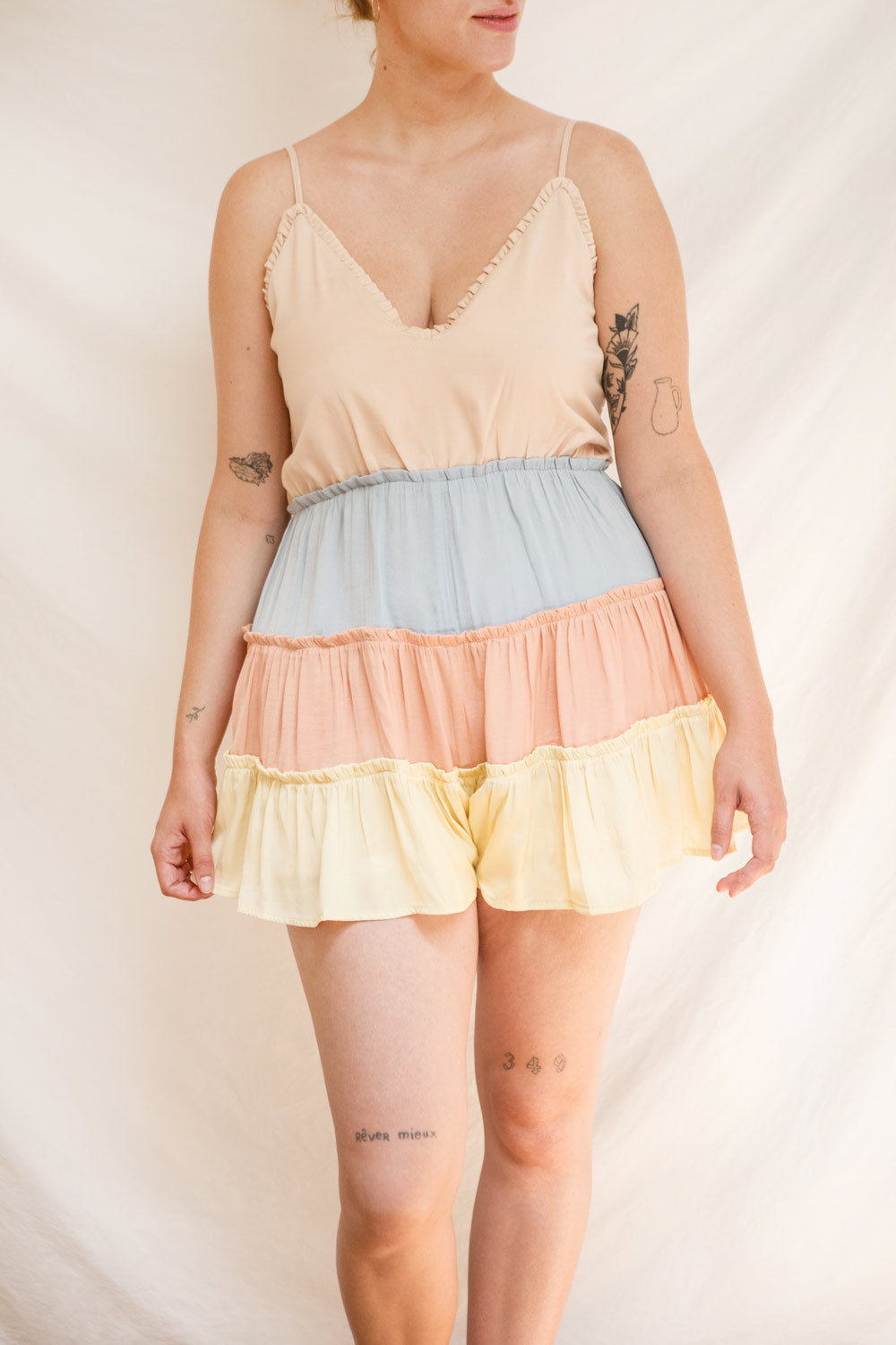 Gowri Multicolored Layered Romper w/ Ruffles | Boutique 1861 model