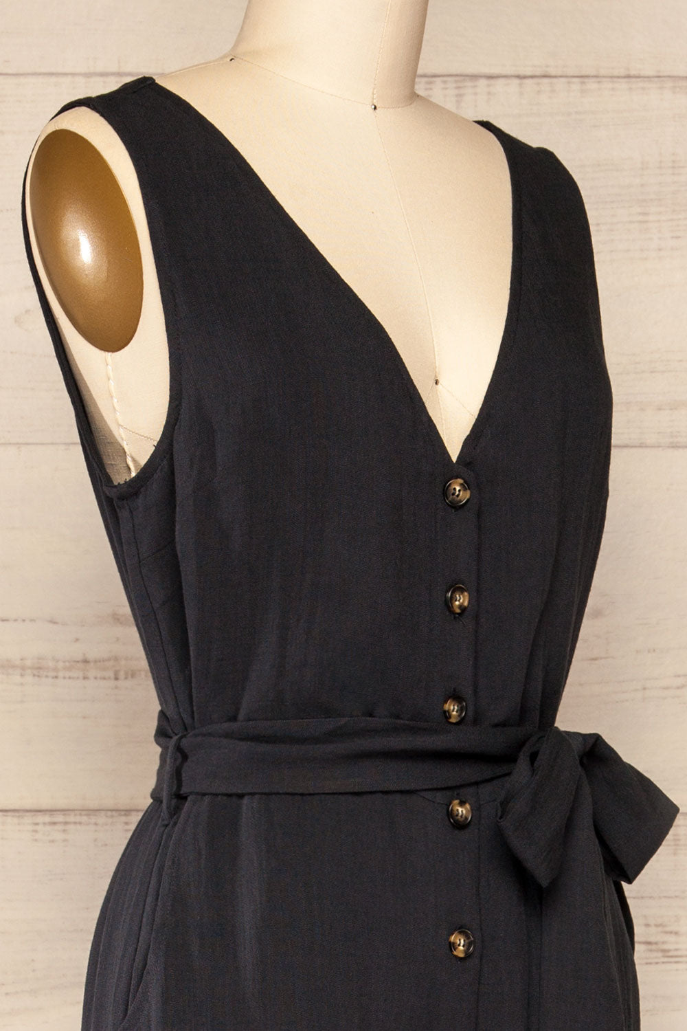 Grogy Indigo V-neck Palazzo Jumpsuit w/Belt | La petite garçonne side close-up