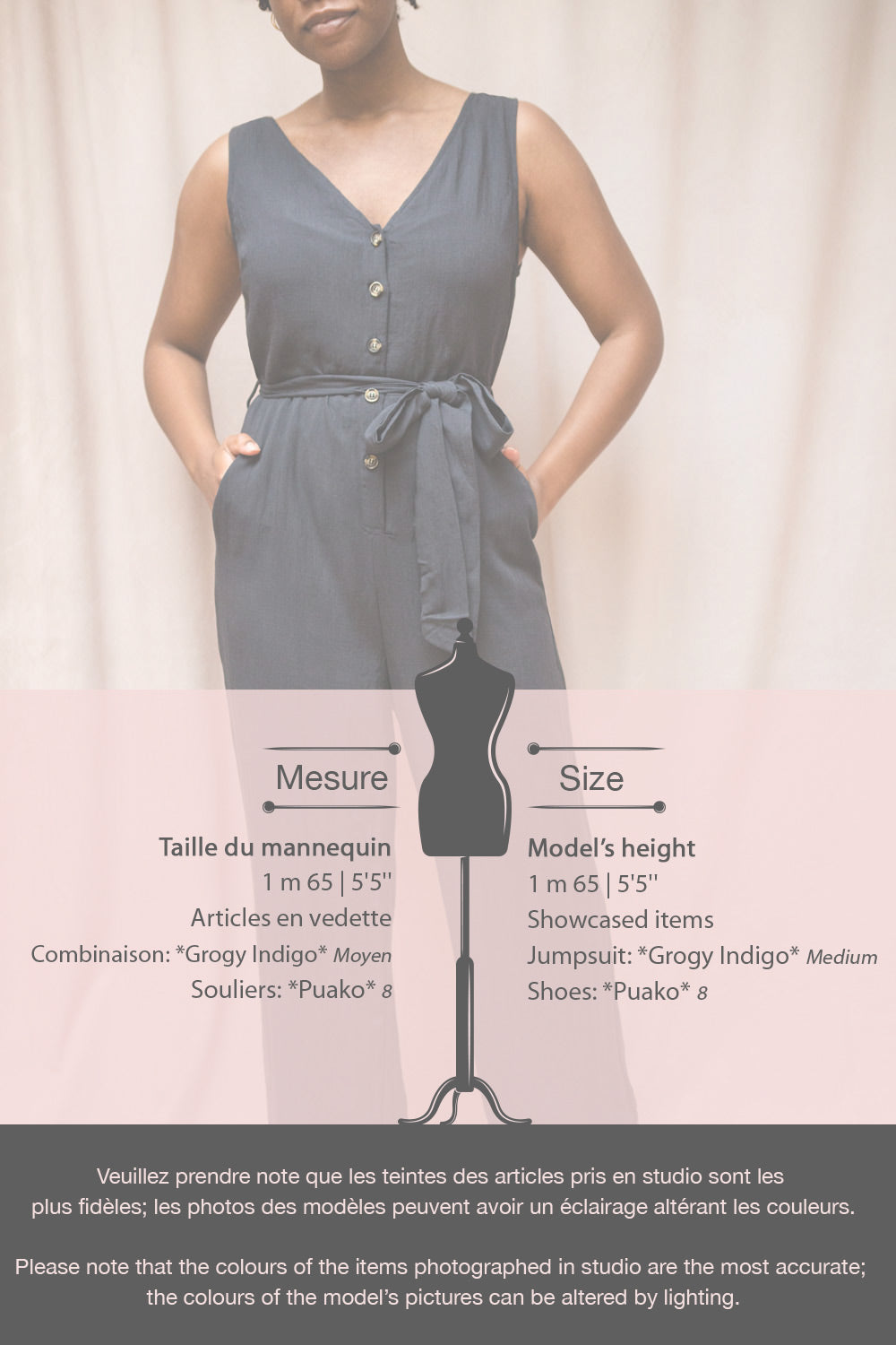 Grogy Indigo V-neck Palazzo Jumpsuit w/Belt | La petite garçonne fiche