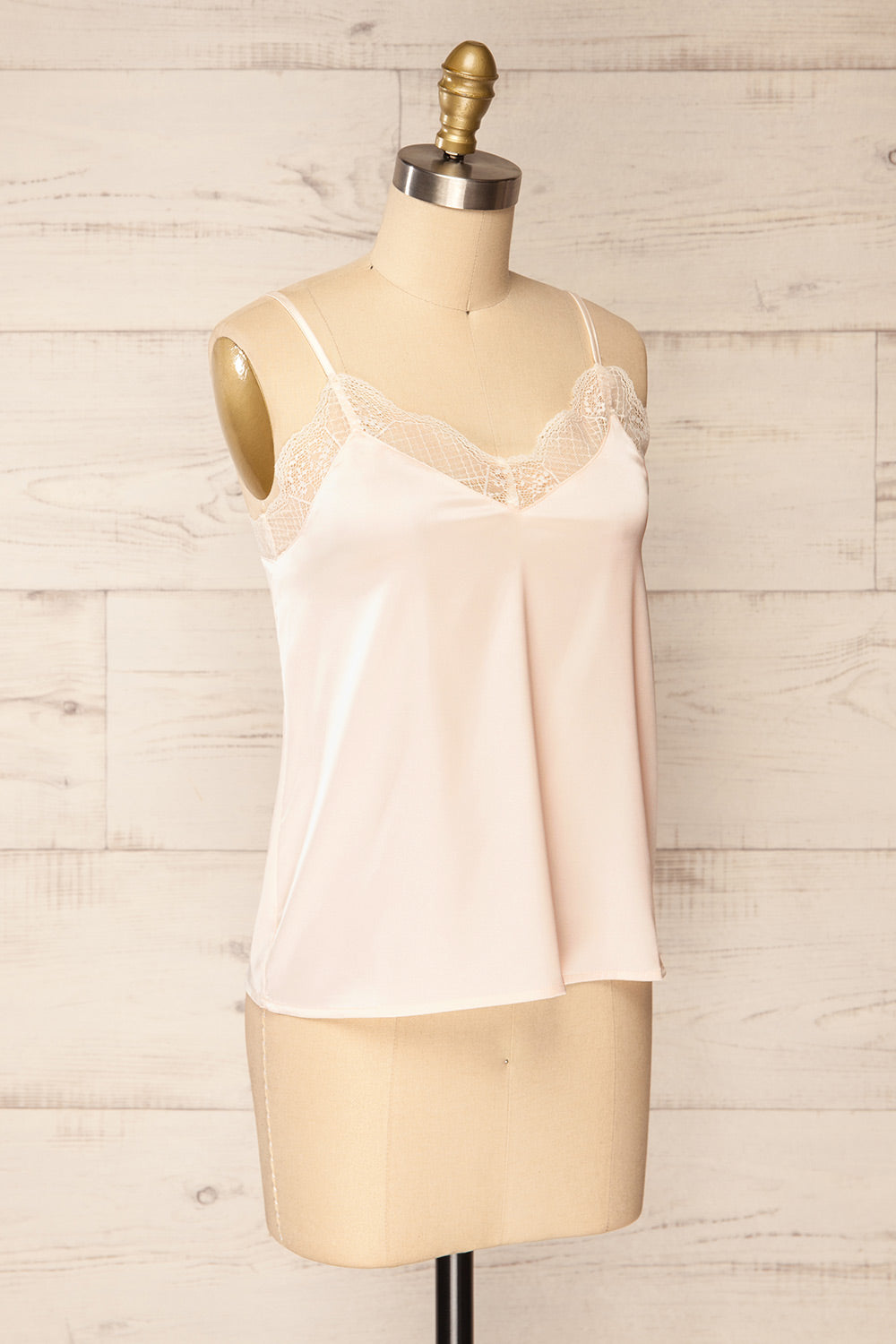 Guarenas Pink Satin Cami Top w/ Lace Trim | La petite garçonne side view