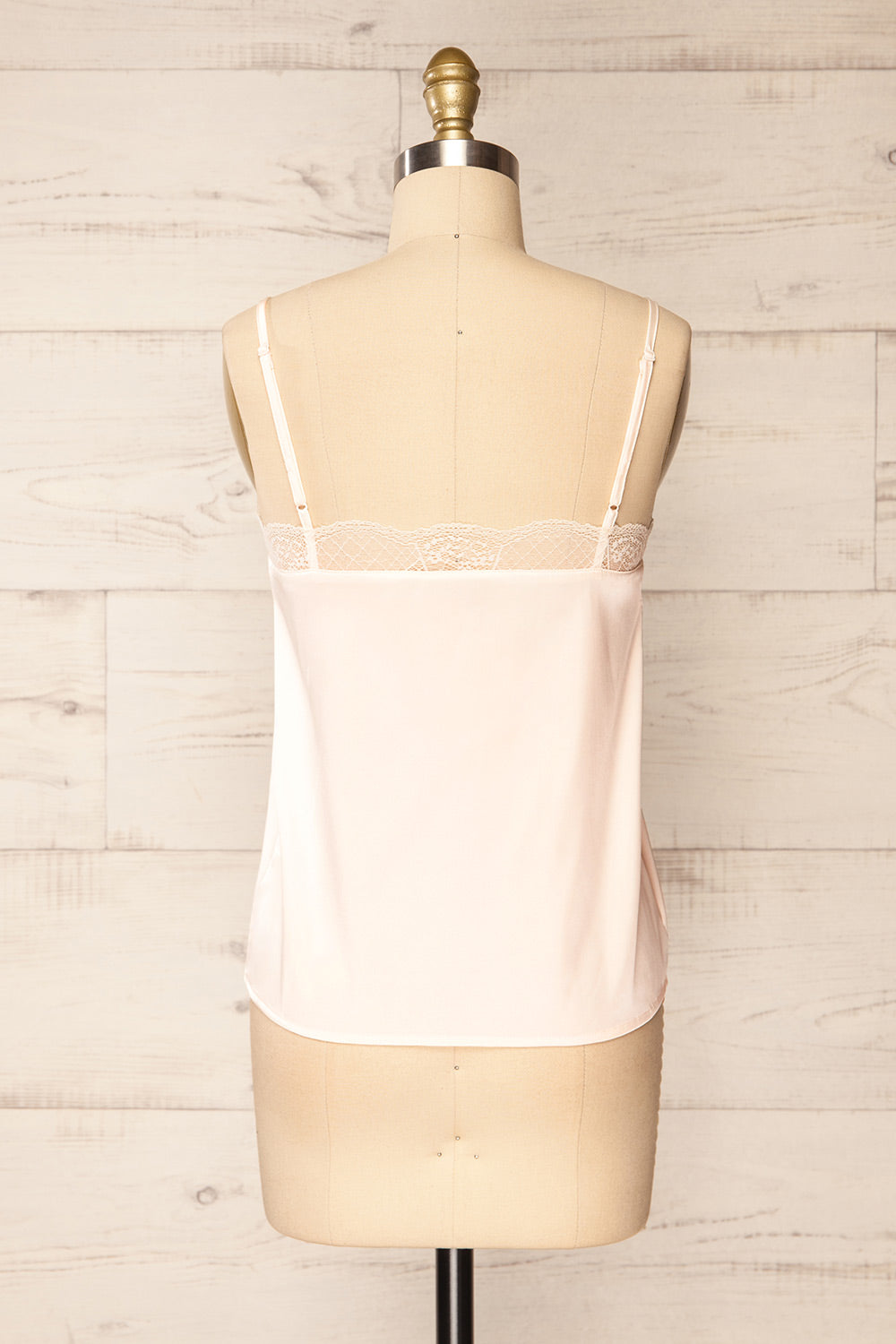 Guarenas Pink Satin Cami Top w/ Lace Trim | La petite garçonne back view