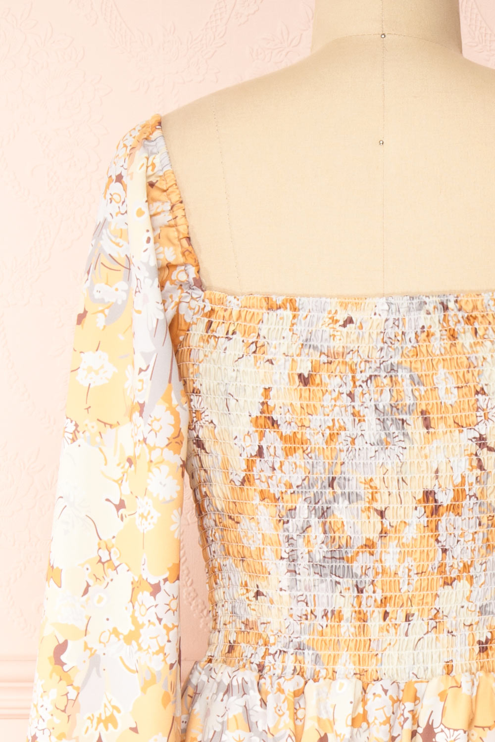 Guerline  Long Sleeve Floral Midi Dress | Boutique 1861 back close-up