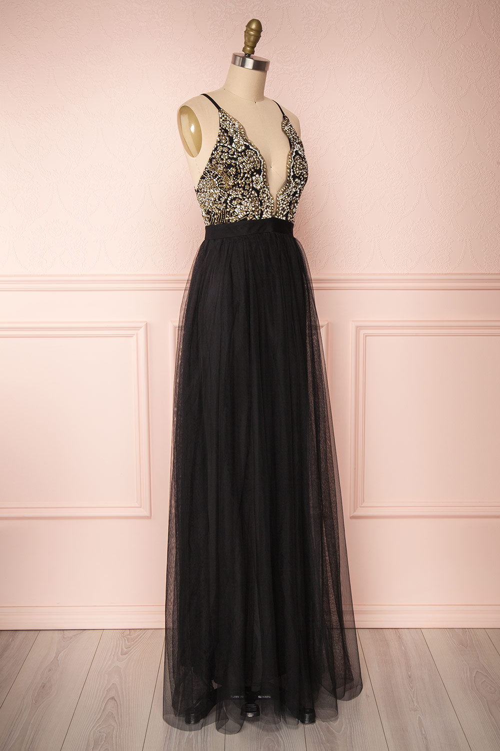 Gunvor Black Mesh Maxi Dress w/ Glitter | Boutique 1861 side view