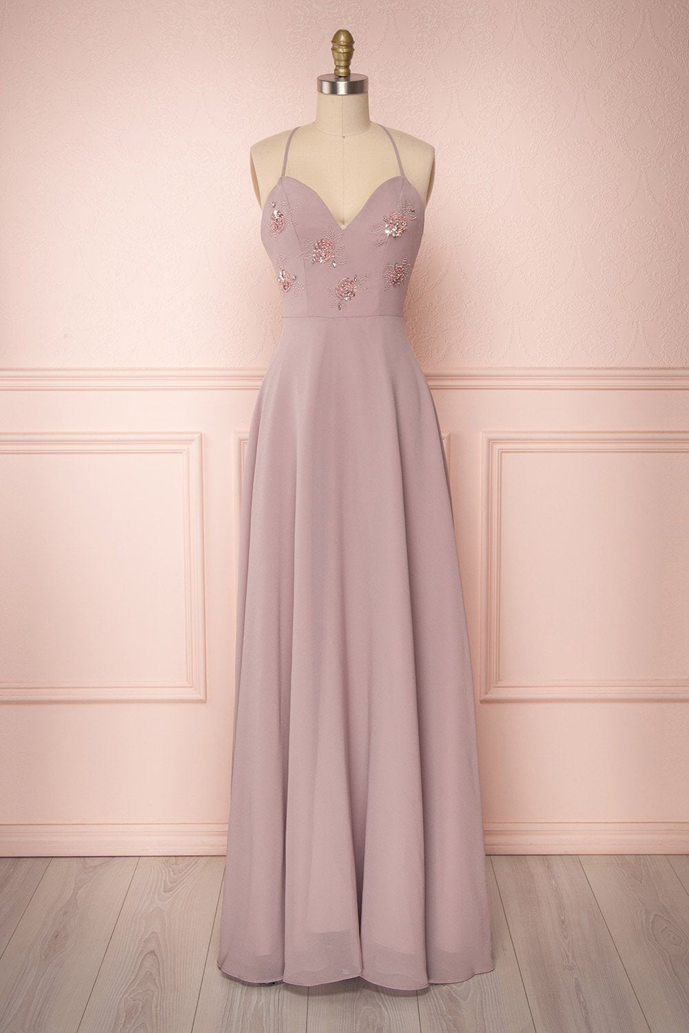 Gurito Mauve A-Line Chiffon Gown w/ Crystals | Boutique 1861