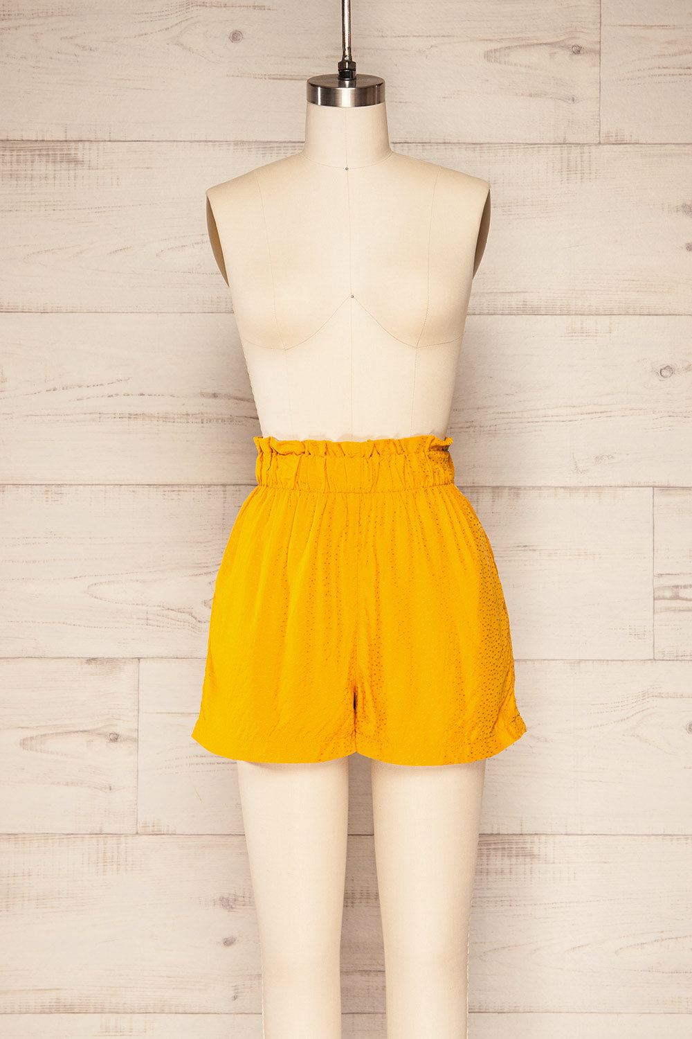 Gysele Mustard High-Waisted Paperbag Shorts | La petite garçonne front view