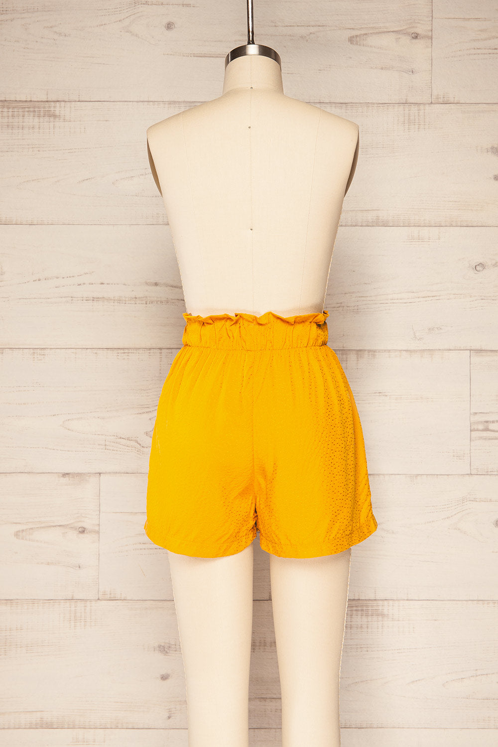Gysele Mustard High-Waisted Paperbag Shorts | La petite garçonne back view