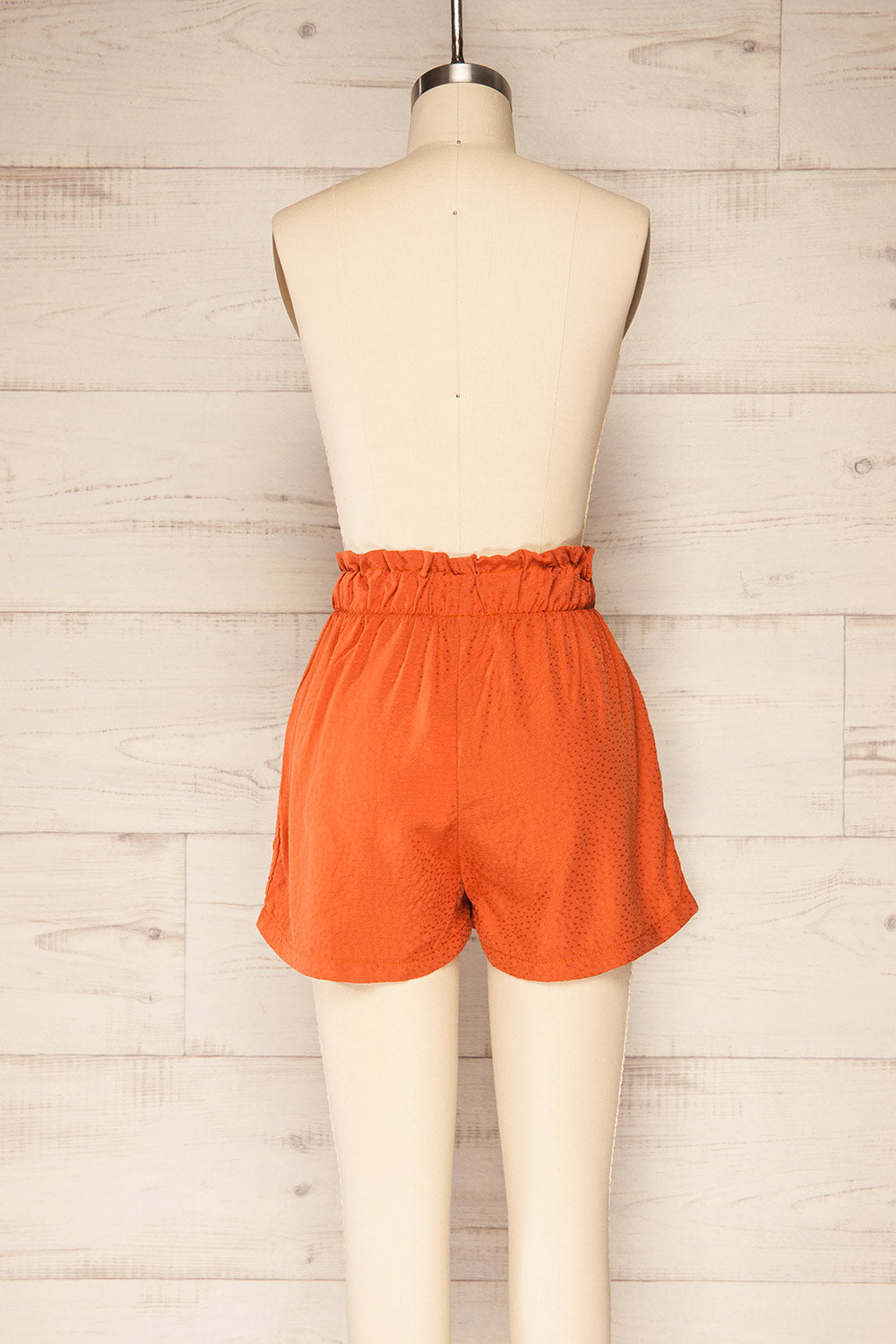 Gysele Orange High-Waisted Shorts with Pockets | La petite garçonne back view