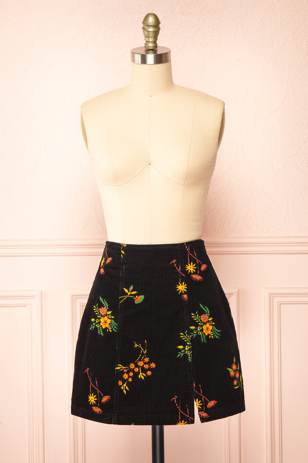 Hadley Black Floral Short Corduroy Skirt Boutique 1861