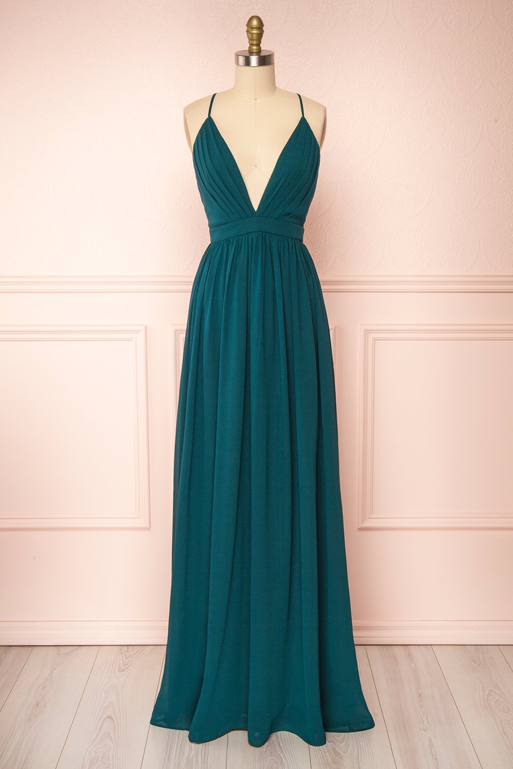Haley Emerald Deep V-Neck Chiffon Maxi Dress | Boutique 1861