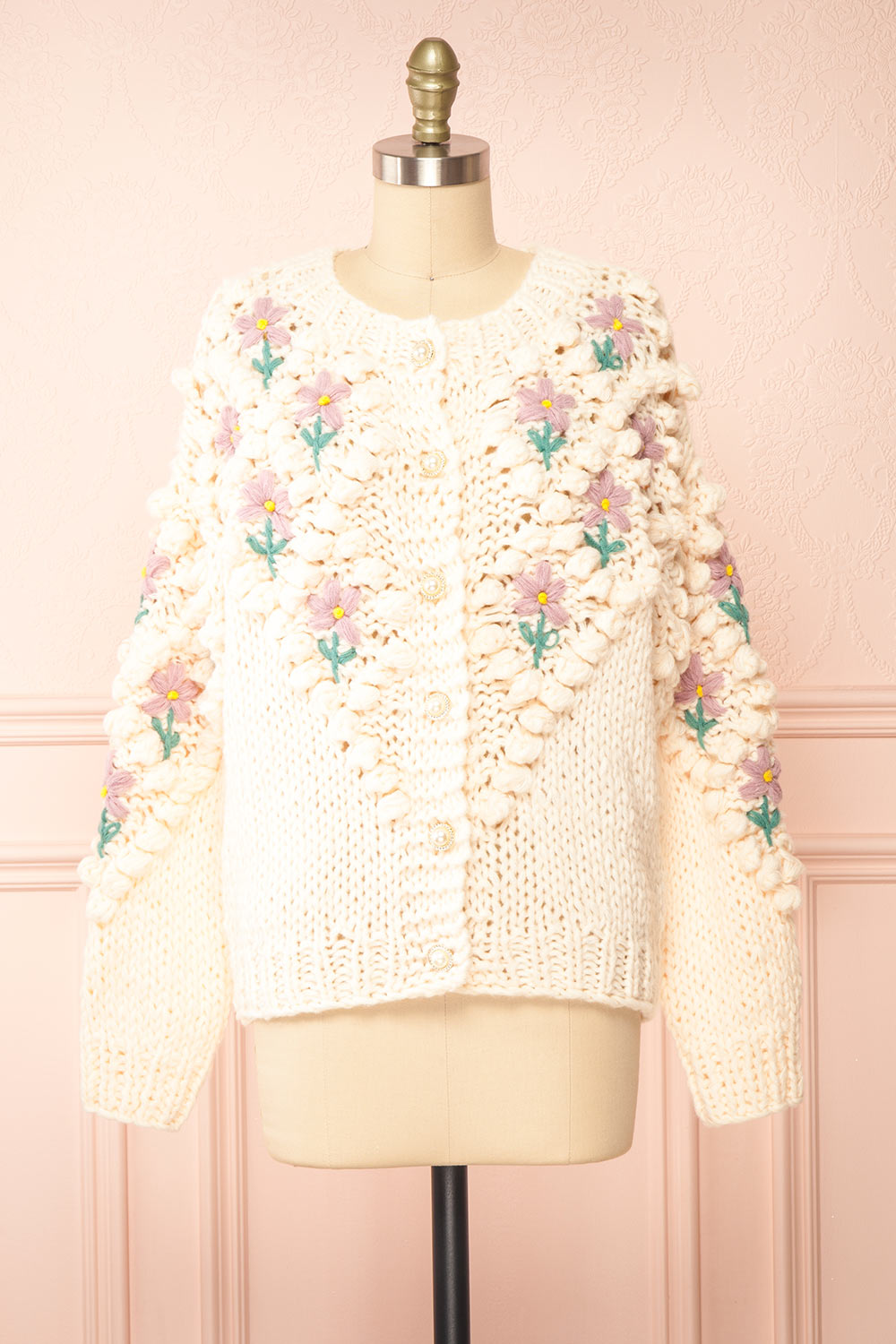 Haristie Beige Floral Knit Cardigan Boutique 1861