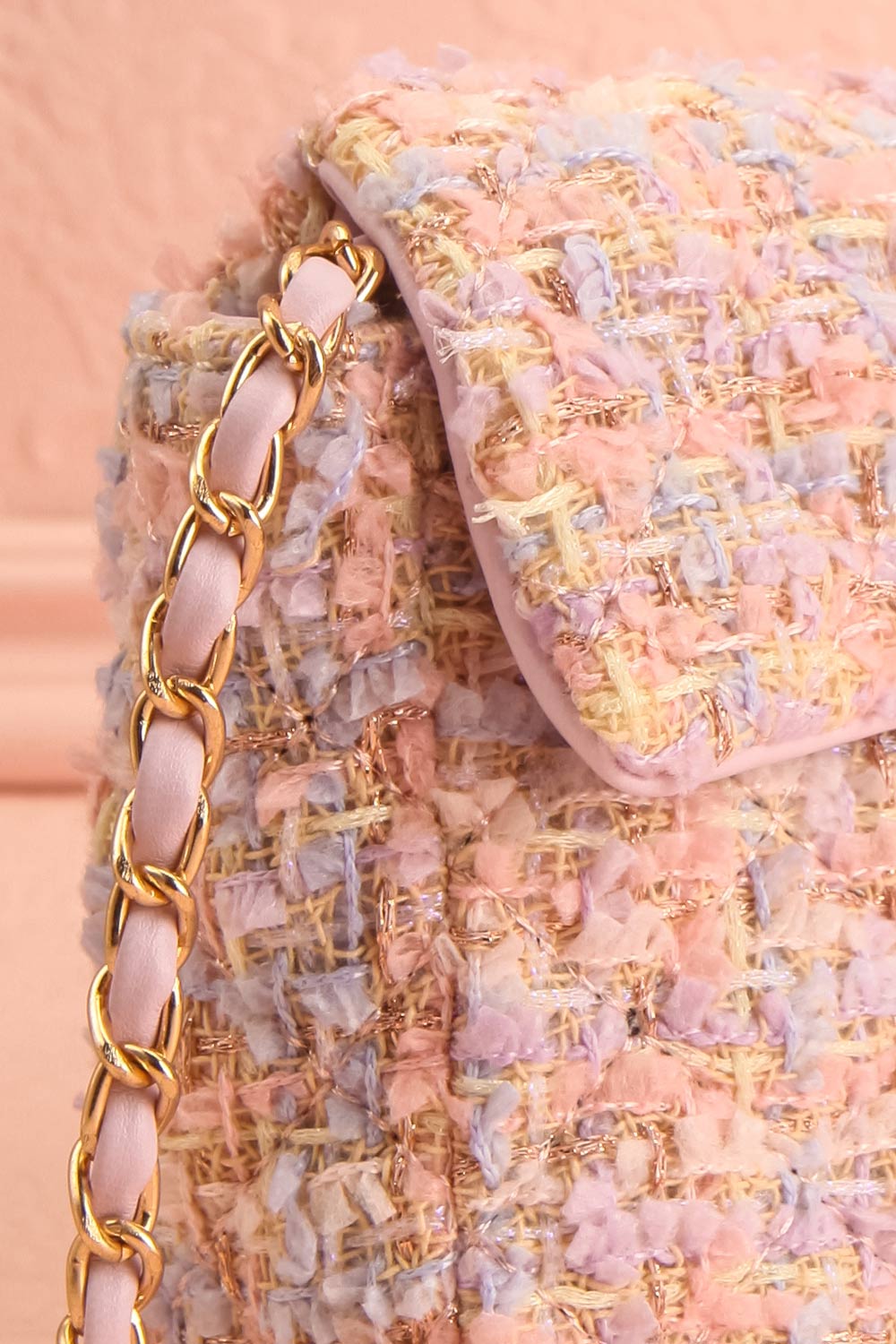 Harmonia Pink Small Clutch Bag w/ Chain Strap | Boutique 1861 side close-up