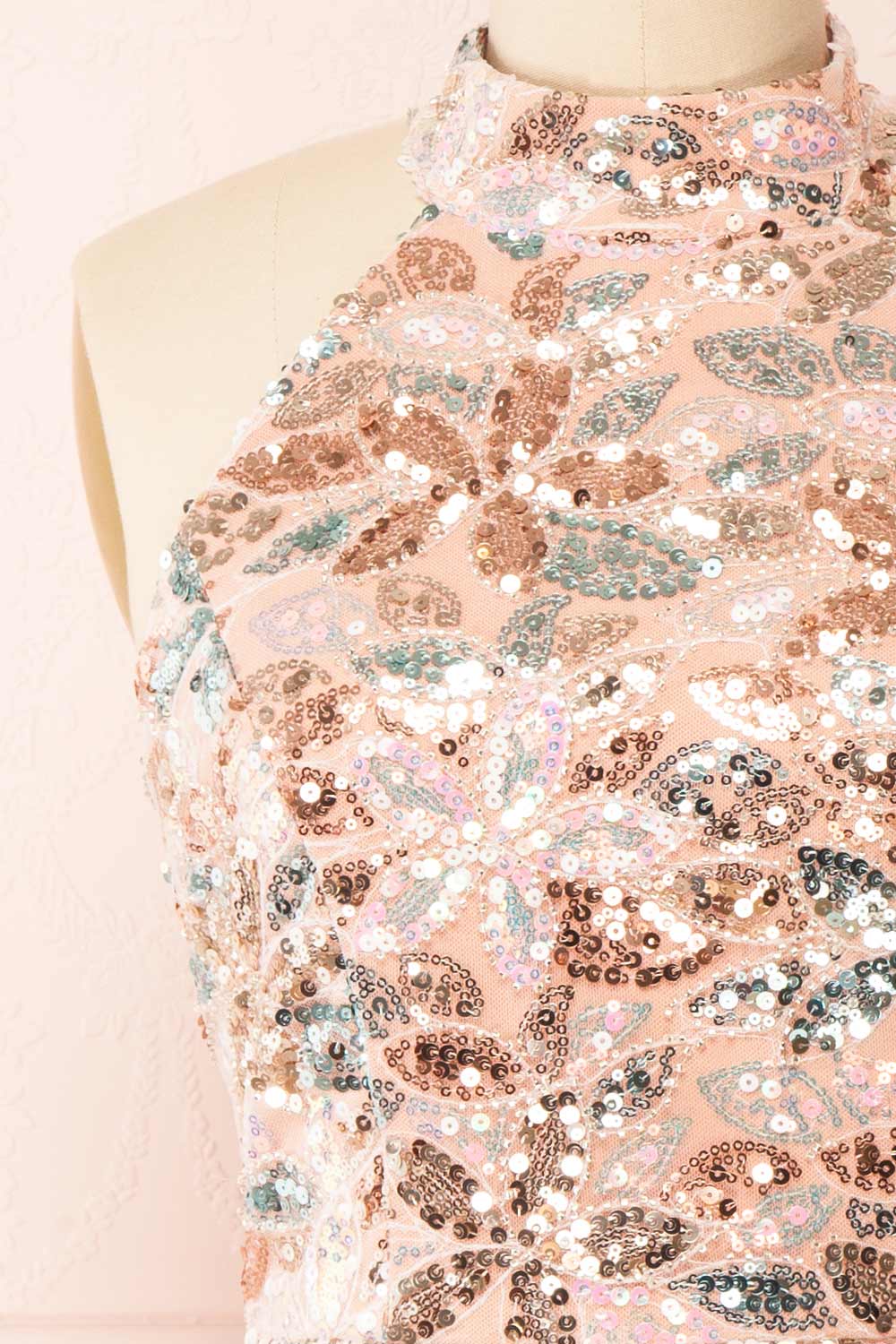Harryem Sequin Halter Short Dress | Boutique 1861 front close-up