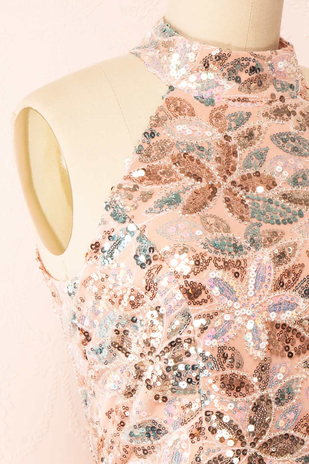 Harryem Sequin Halter Short Dress | Boutique 1861 side close-up