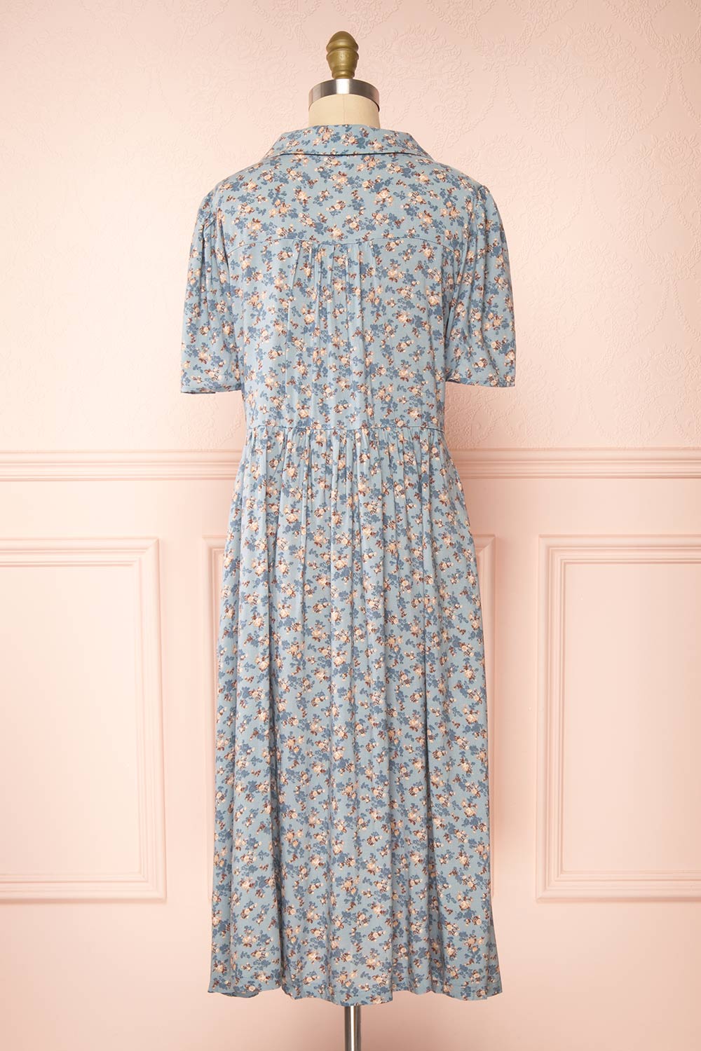 Hayal Blue Buttoned Floral Midi Shirt Dress | Boutique 1861 back view