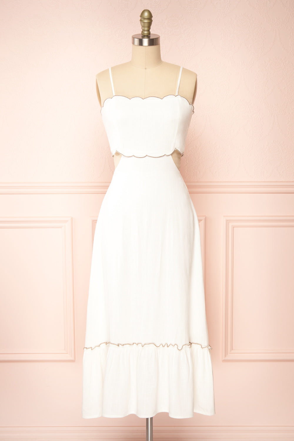 Hazalie Open Back Midi Dress w/ Scallop Detail | Boutique 1861 front view