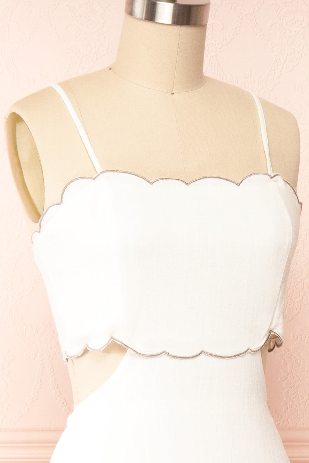 Hazalie Open Back Midi Dress w/ Scallop Detail | Boutique 1861 side close up