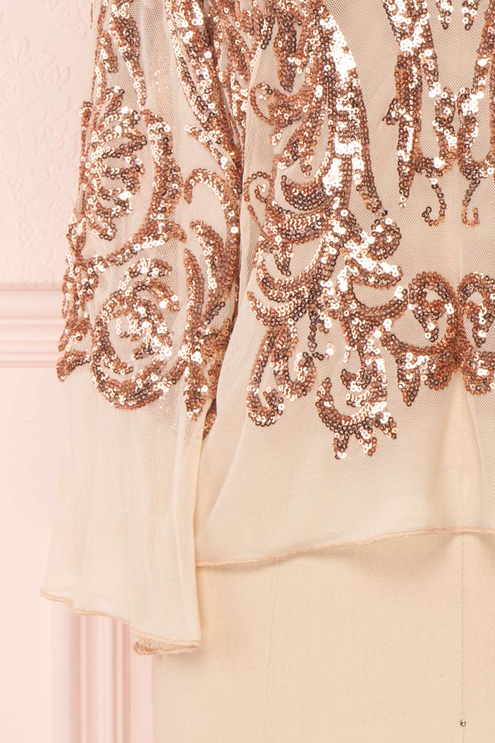 Hekinan Rose Gold Sequined Mesh Top | Boudoir 1861 7