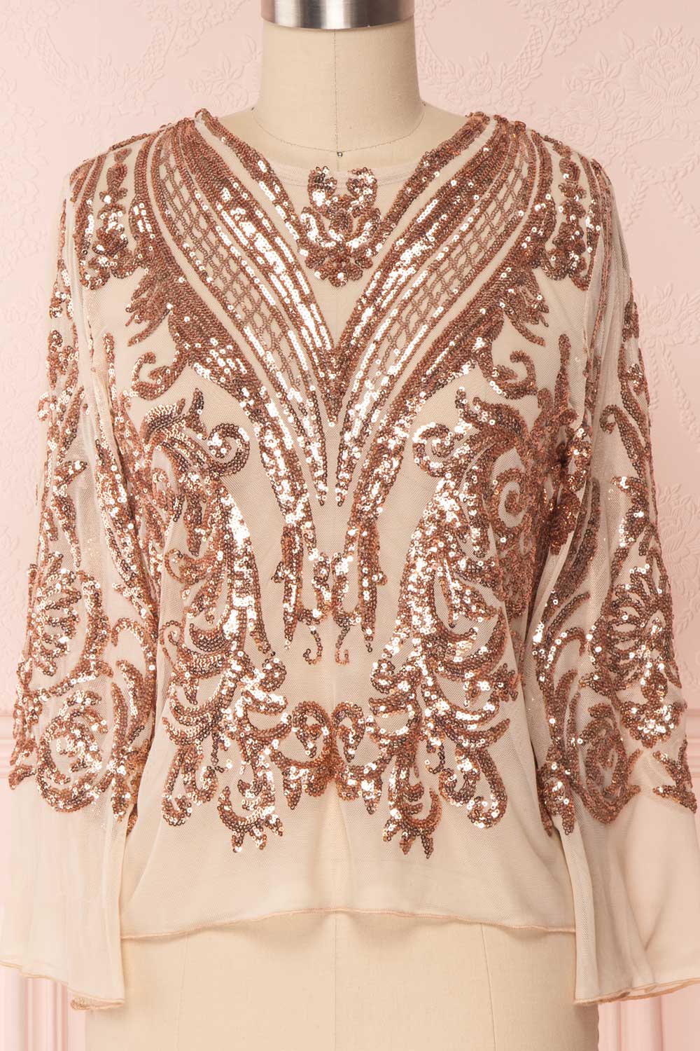 Hekinan Rose Gold Sequined Mesh Top | Boudoir 1861 2