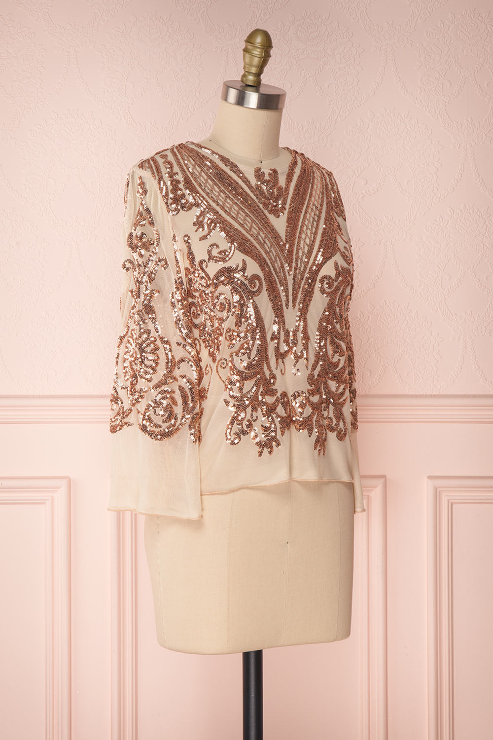 Hekinan Rose Gold Sequined Mesh Top | Boudoir 1861 4