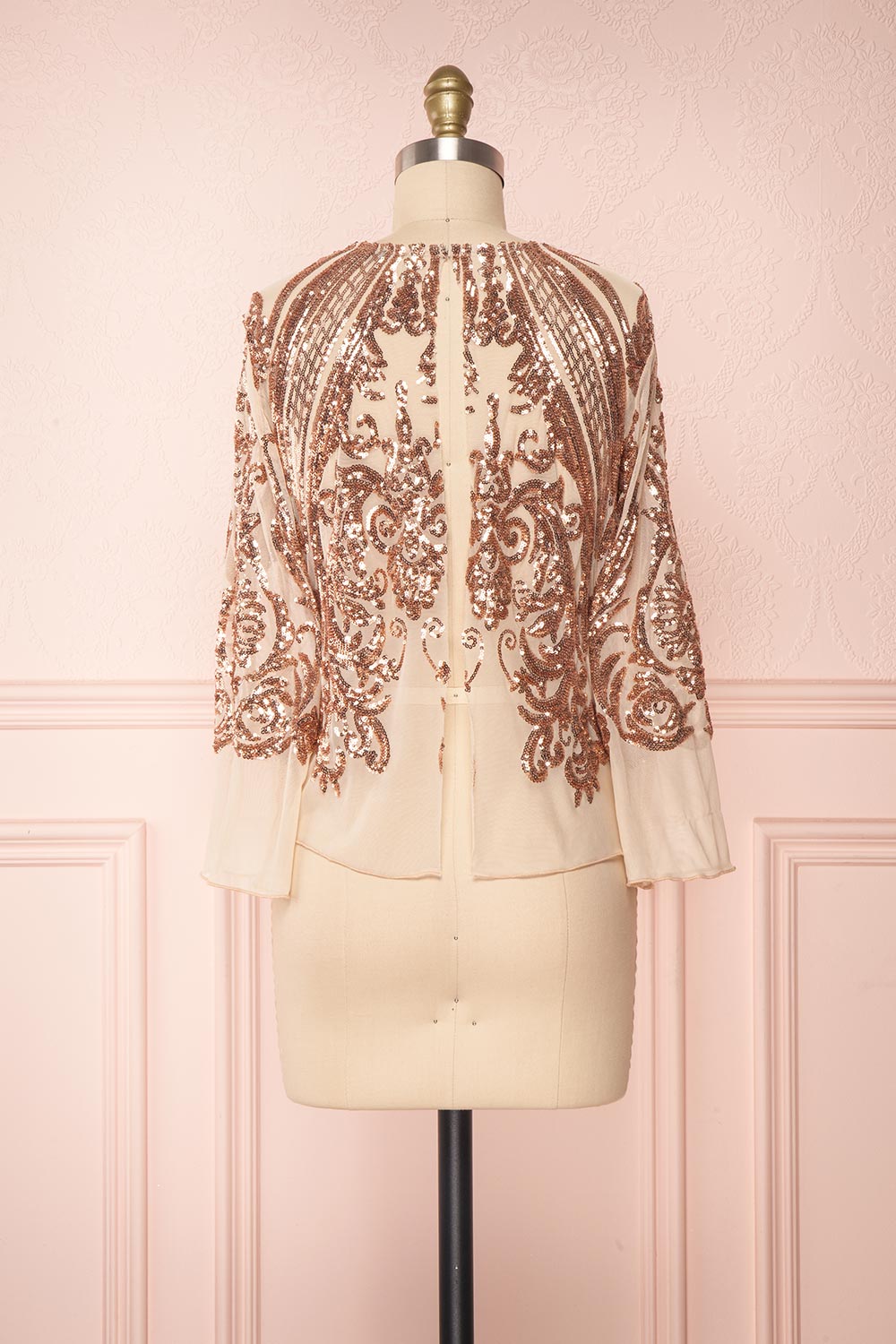 Hekinan Rose Gold Sequined Mesh Top | Boudoir 1861 5