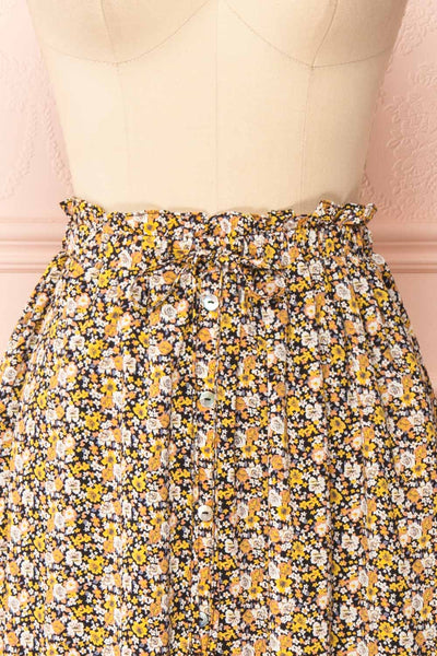 Herma Yellow Floral Patterned Midi Skirt | Boutique 1861 front close-up