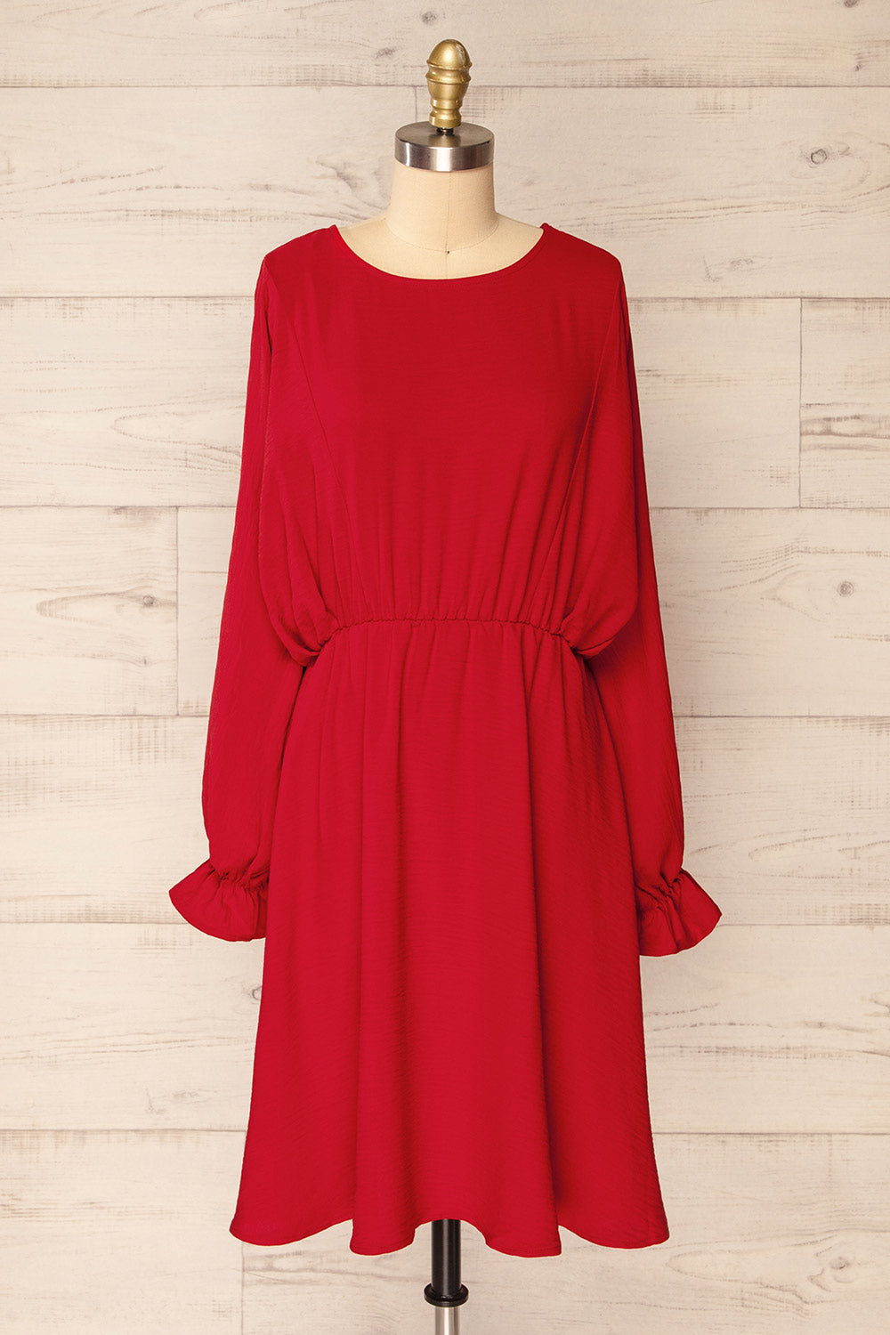 Hermanas Red Short A-line Dress w/ Long Sleeves