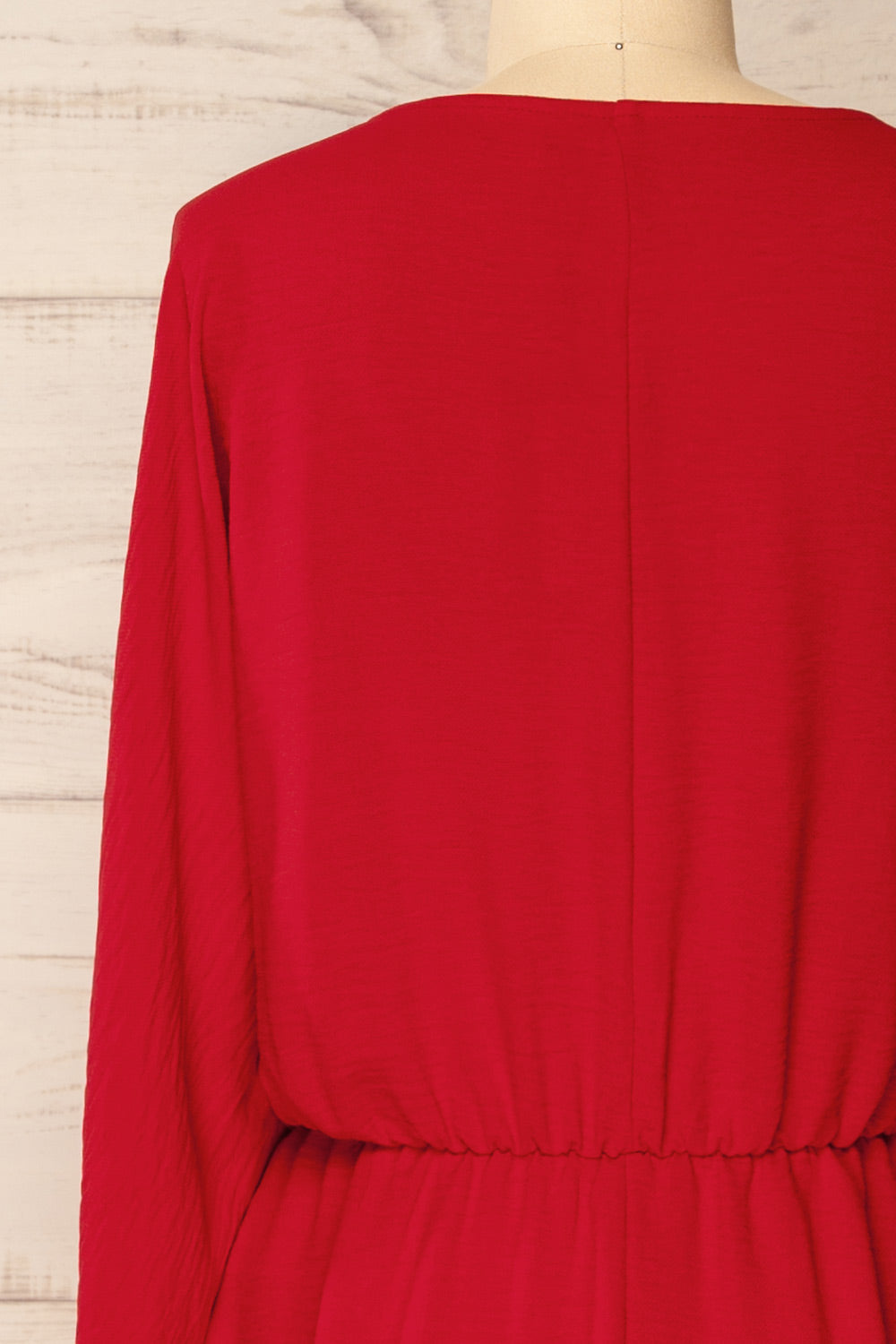 Hermanas Red Short A-line Dress w/ Long Sleeves | La petite garçonne back close-up