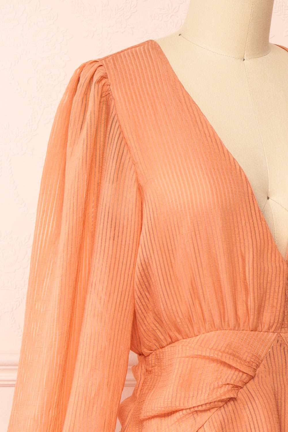 Herta Short V-Neck Dress w/ Puffy Sleeves | Boutique 1861 side close-up