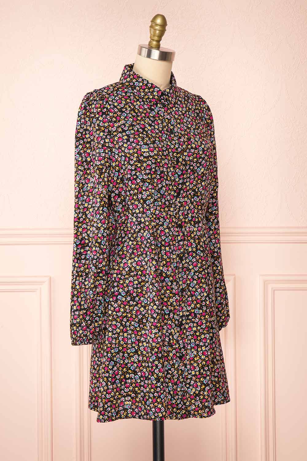 Hitomi Short Floral Pattern Button-Up Dress | Boutique 1861 side view