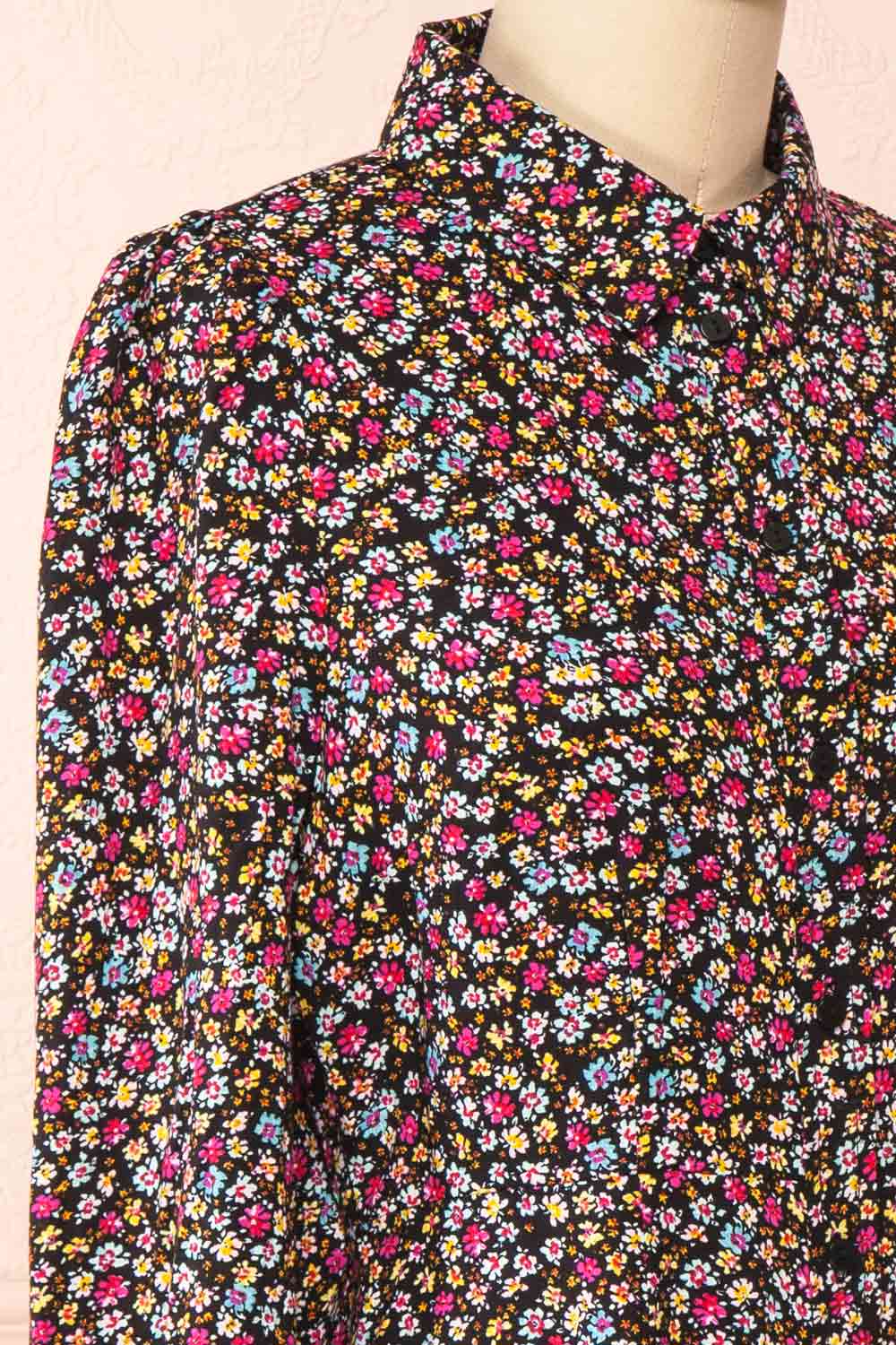 Hitomi Short Floral Pattern Button-Up Dress | Boutique 1861 side close-up