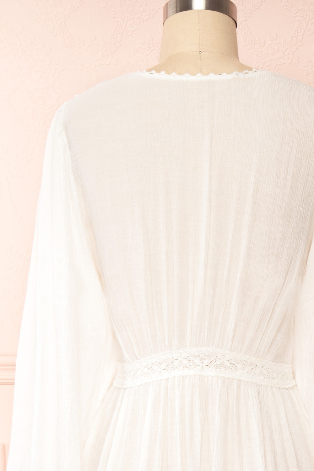 Hokulani White Kimono w/ Ruffles | Boutique 1861 back close up