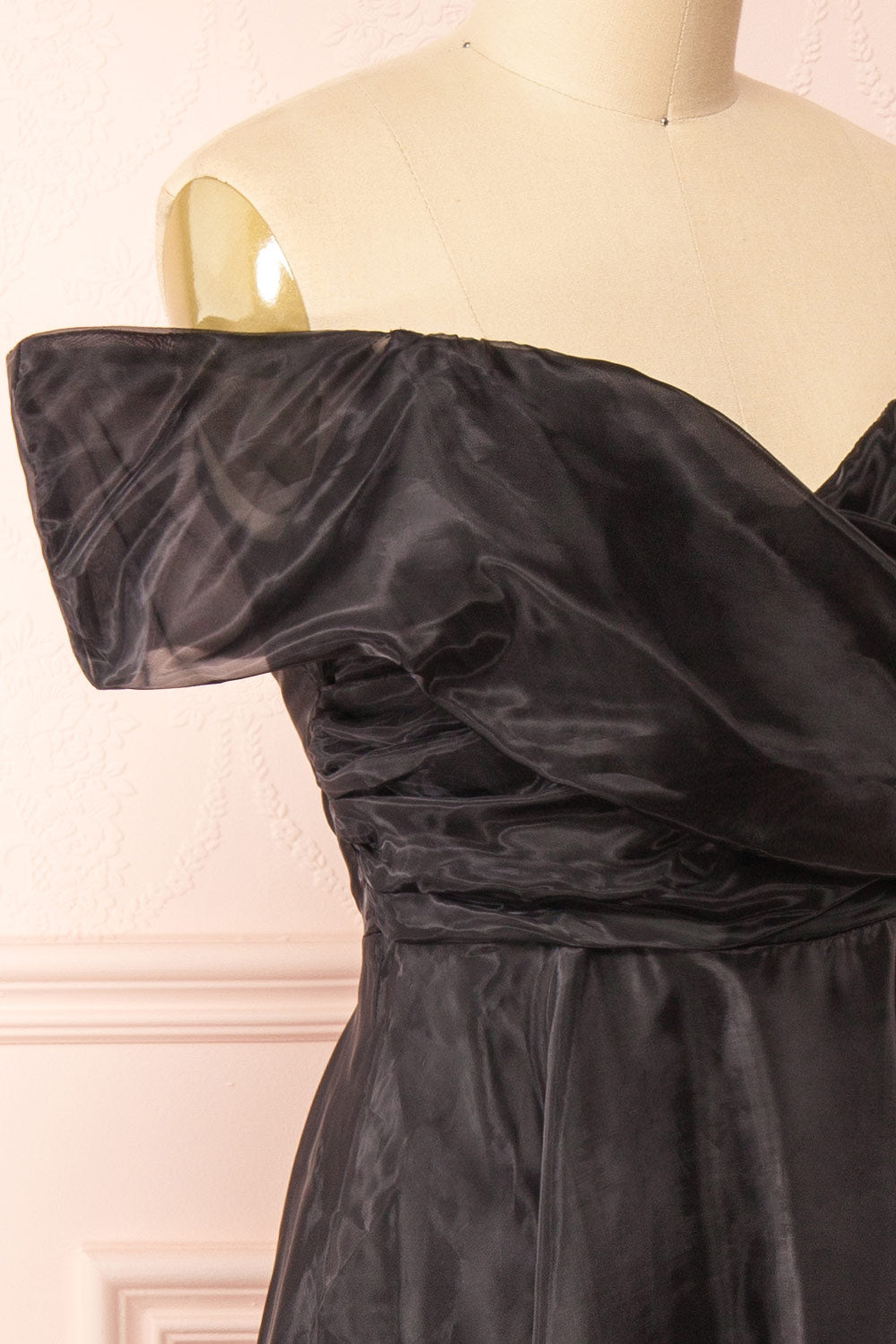 Holly Black Off-Shoulder Organza Midi Dress | Boutique 1861 side close-up