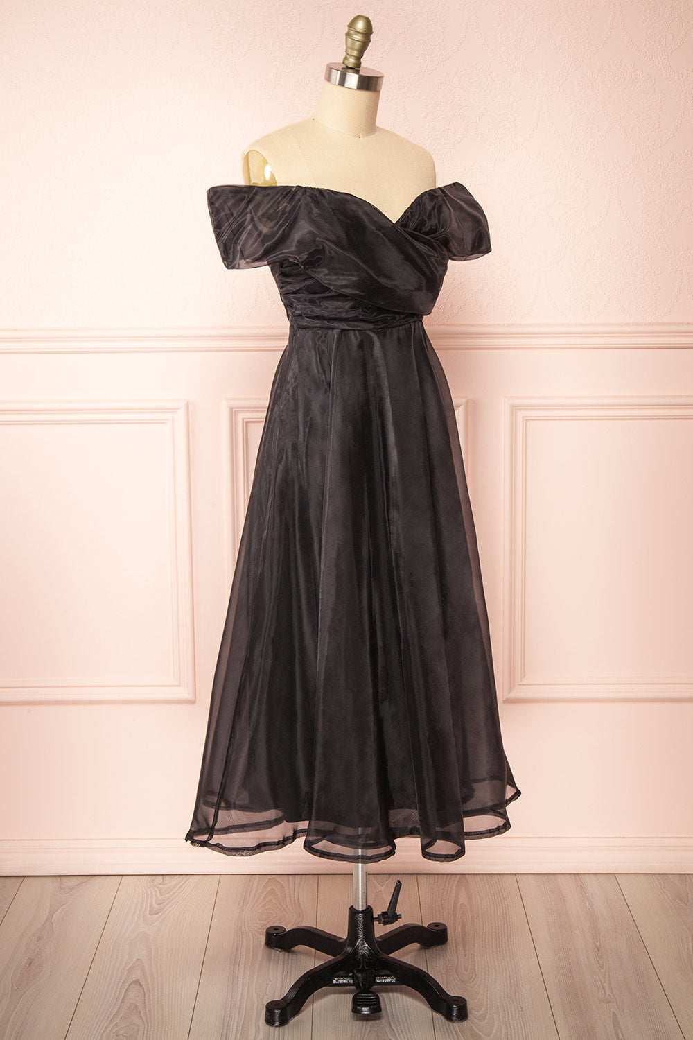 Holly Black Off-Shoulder Organza Midi Dress | Boutique 1861 side view