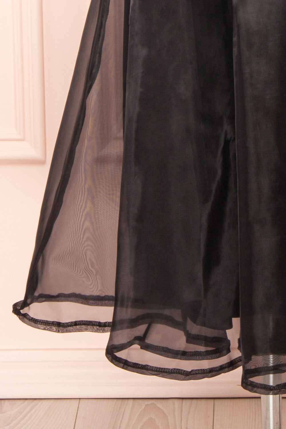 Holly Black Off-Shoulder Organza Midi Dress | Boutique 1861 bottom close-up