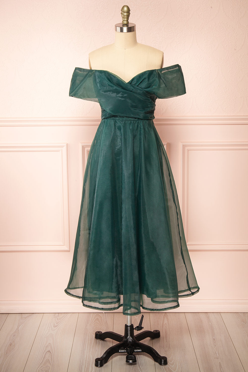 Holly Green Off-Shoulder Organza Midi Dress