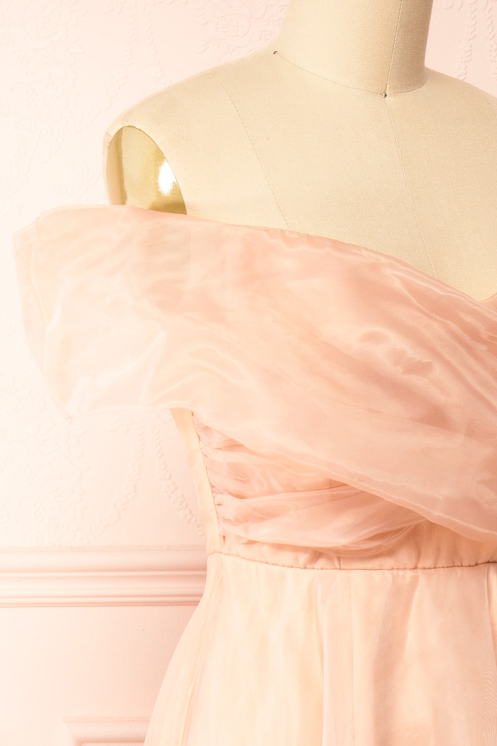 Holly Pink Off-Shoulder Organza Midi Dress | Boutique 1861 side close-up