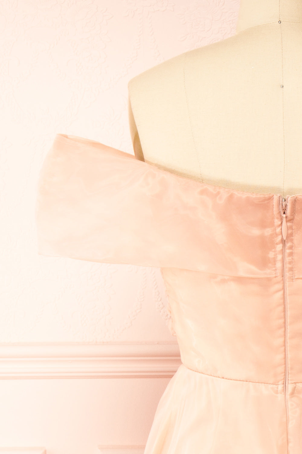 Holly Pink Off-Shoulder Organza Midi Dress | Boutique 1861 back close-up