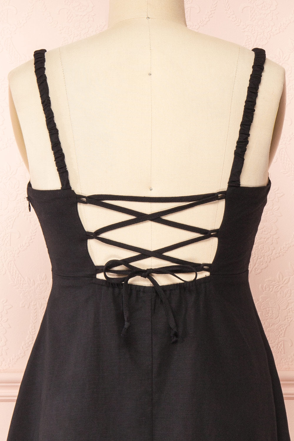 Honeyy Black A-Line Laced Back Midi Dress | Boutique 1861 back close-up
