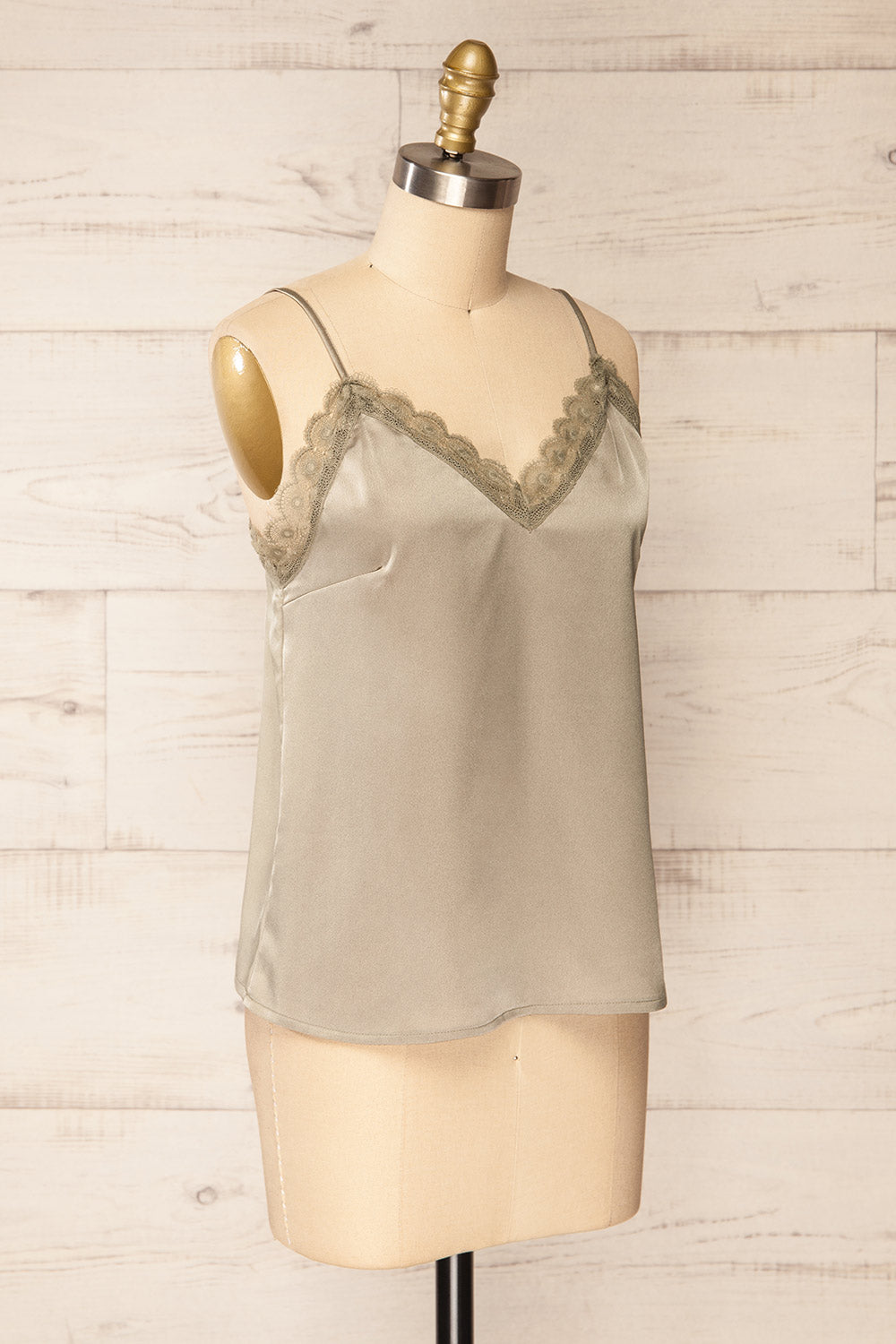 Hwasa Sage Satin Cami w/ Lace Trim | La petite garçonne side view
