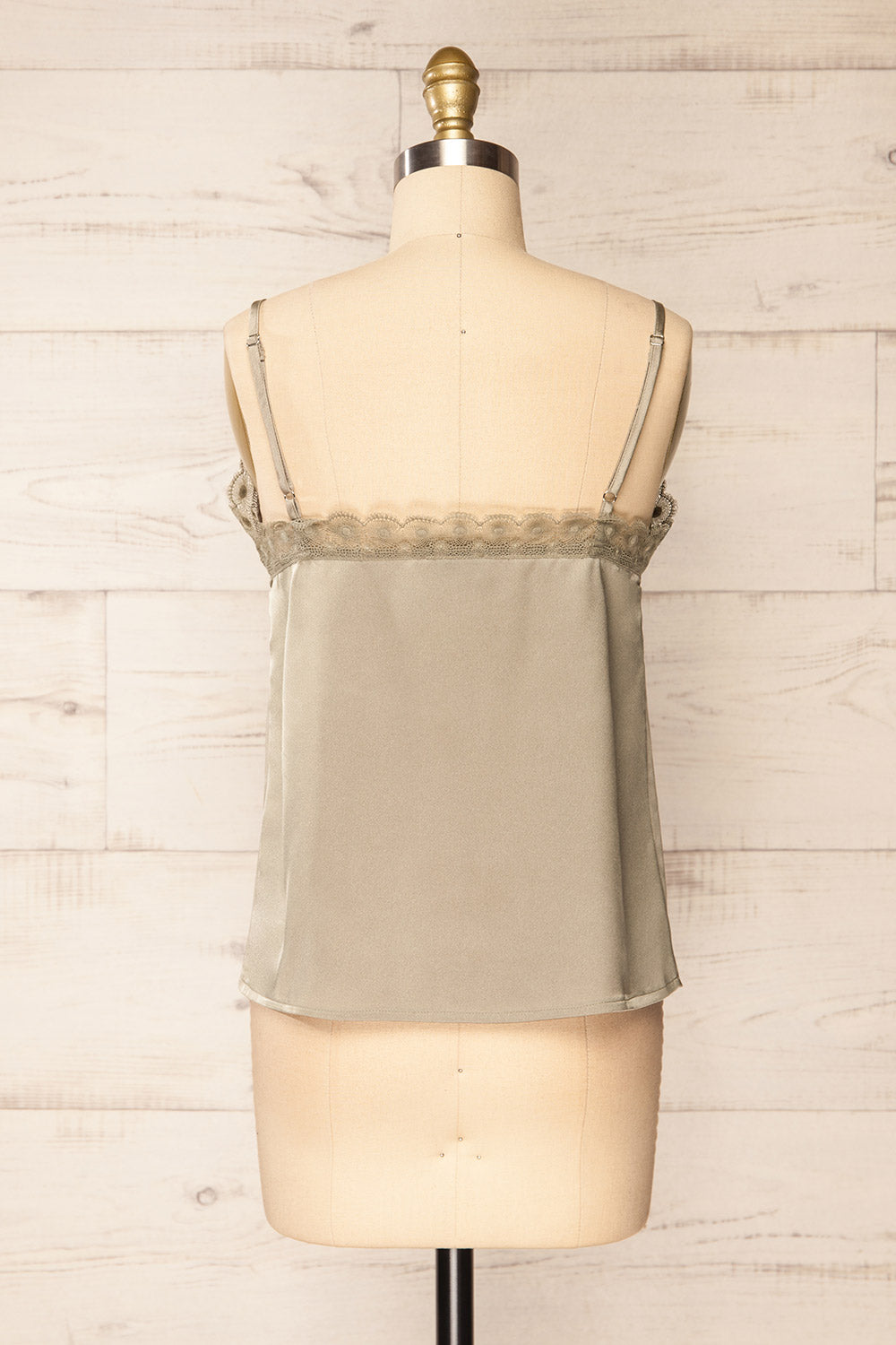 Hwasa Sage Satin Cami w/ Lace Trim | La petite garçonne back view