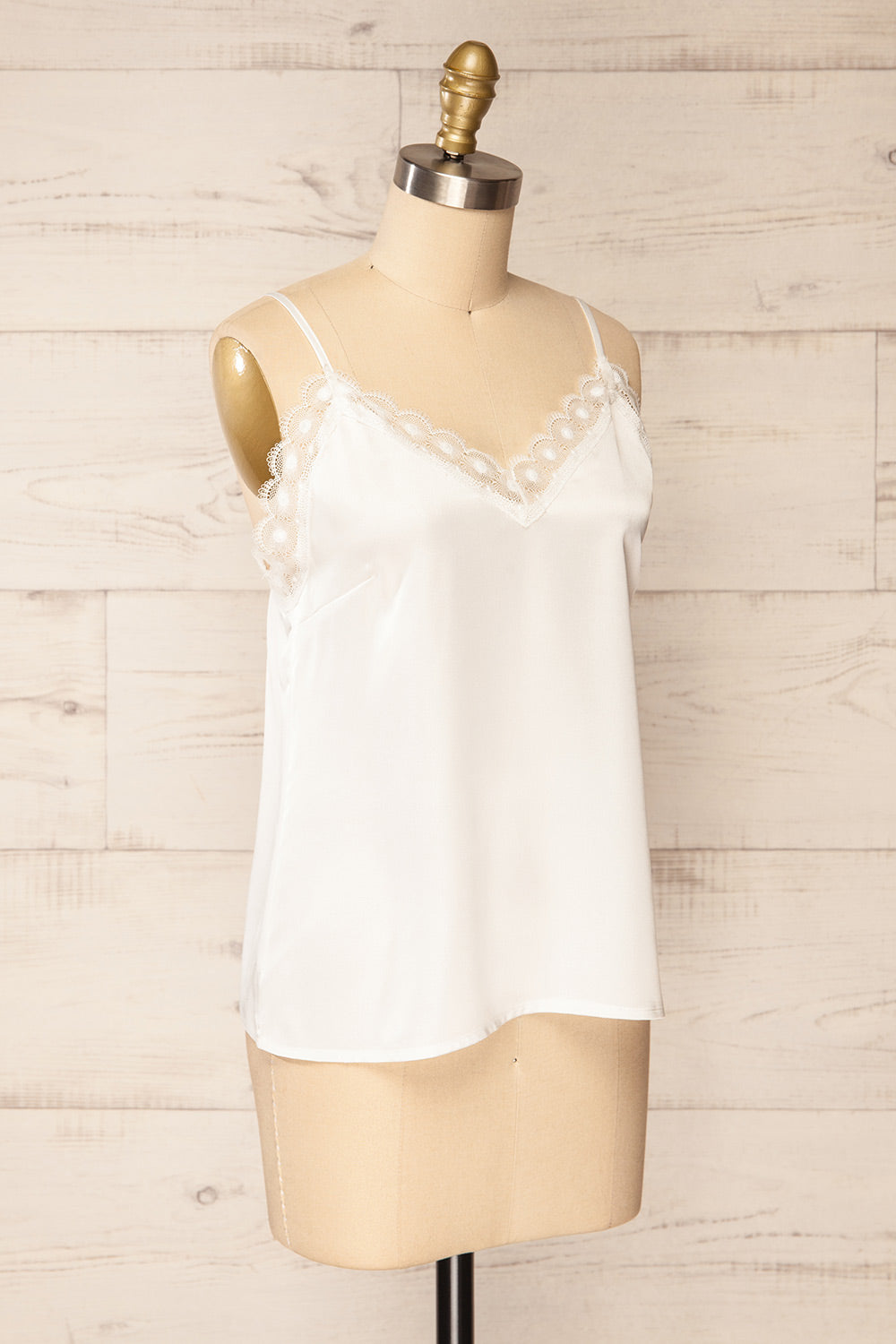 Hwasa White Satin Cami w/ Lace Trim | La petite garçonne side view