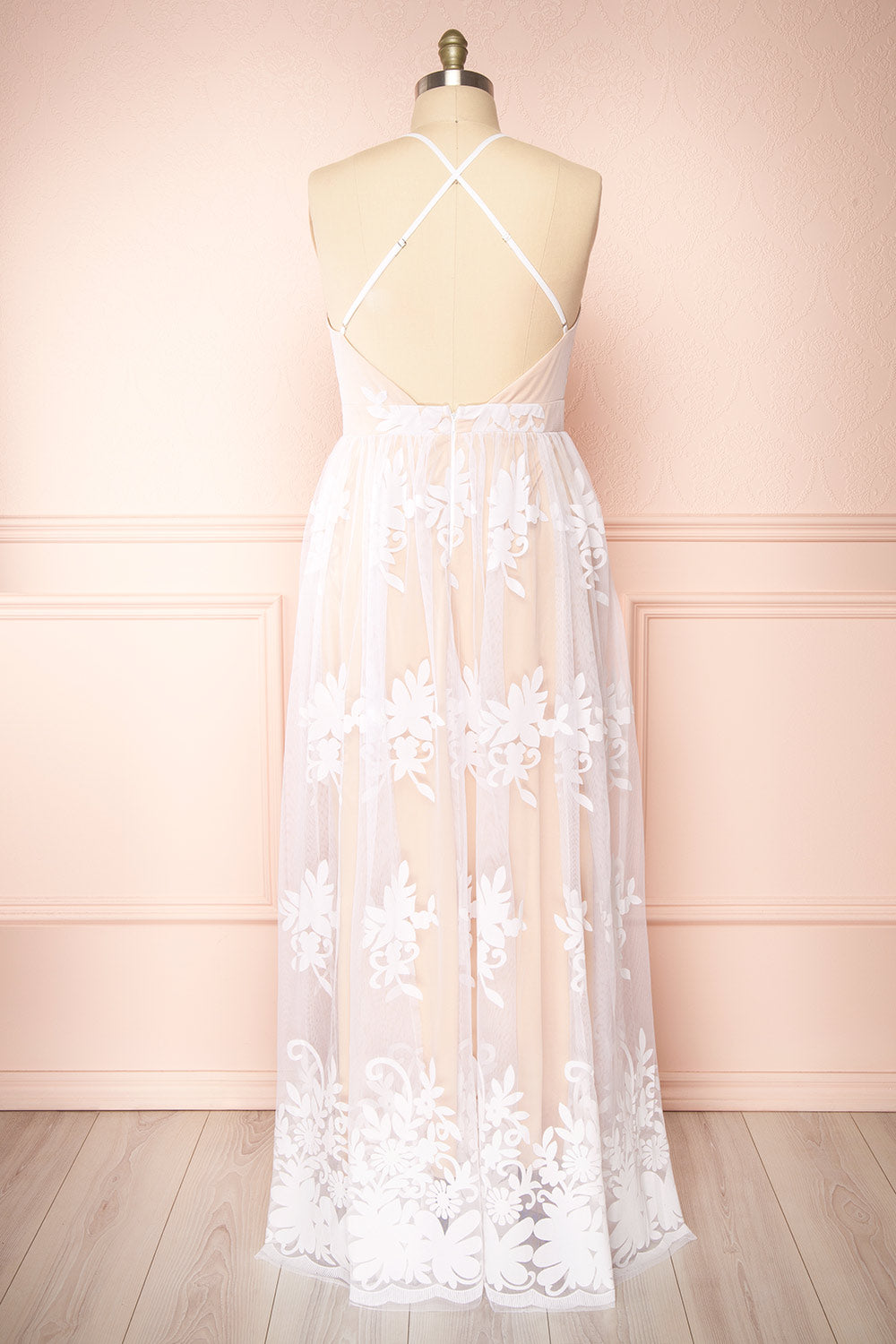 Hyade Beige Plus Size V-Neck Floral Maxi Dress | Boutique 1861 back view