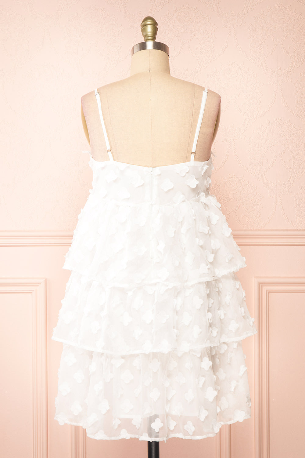 Hynd Tiered Short White Dress w/ Flowers | Boutique 1861 back view