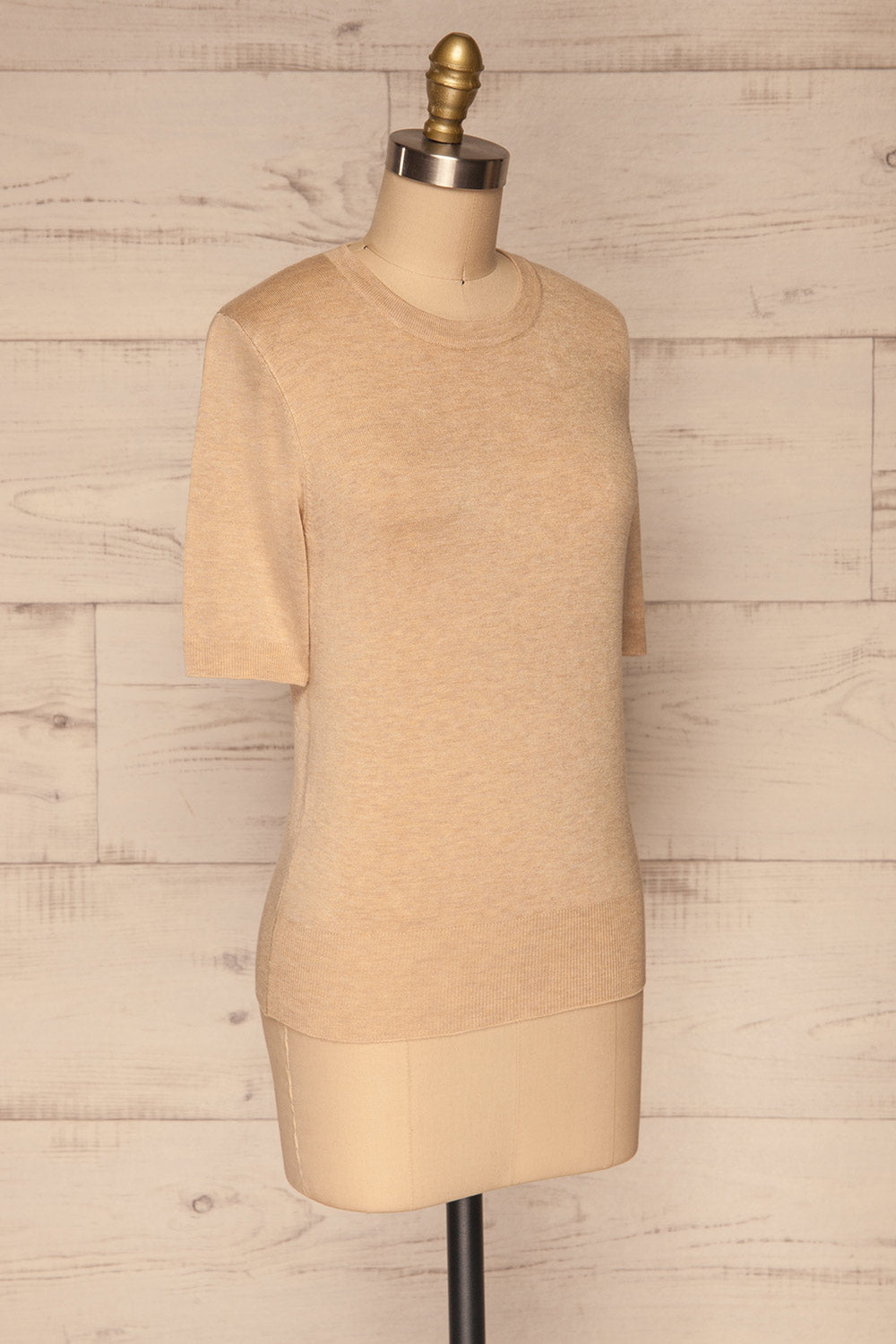 Hythe Beige Short Sleeve Knit Top side view | La petite garçonne