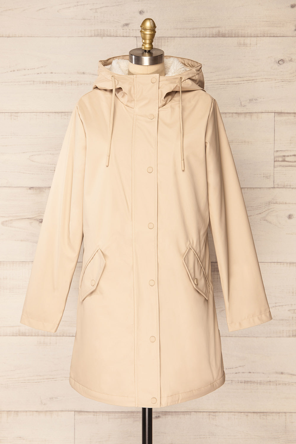 Icewind Beige Button Up Raincoat w/ Sherpa Interior | La petite garçonne front view