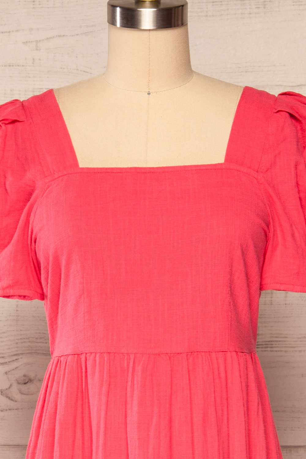 Igor Pink Layered Square Neck Midi Dress | La petite garçonne front close up