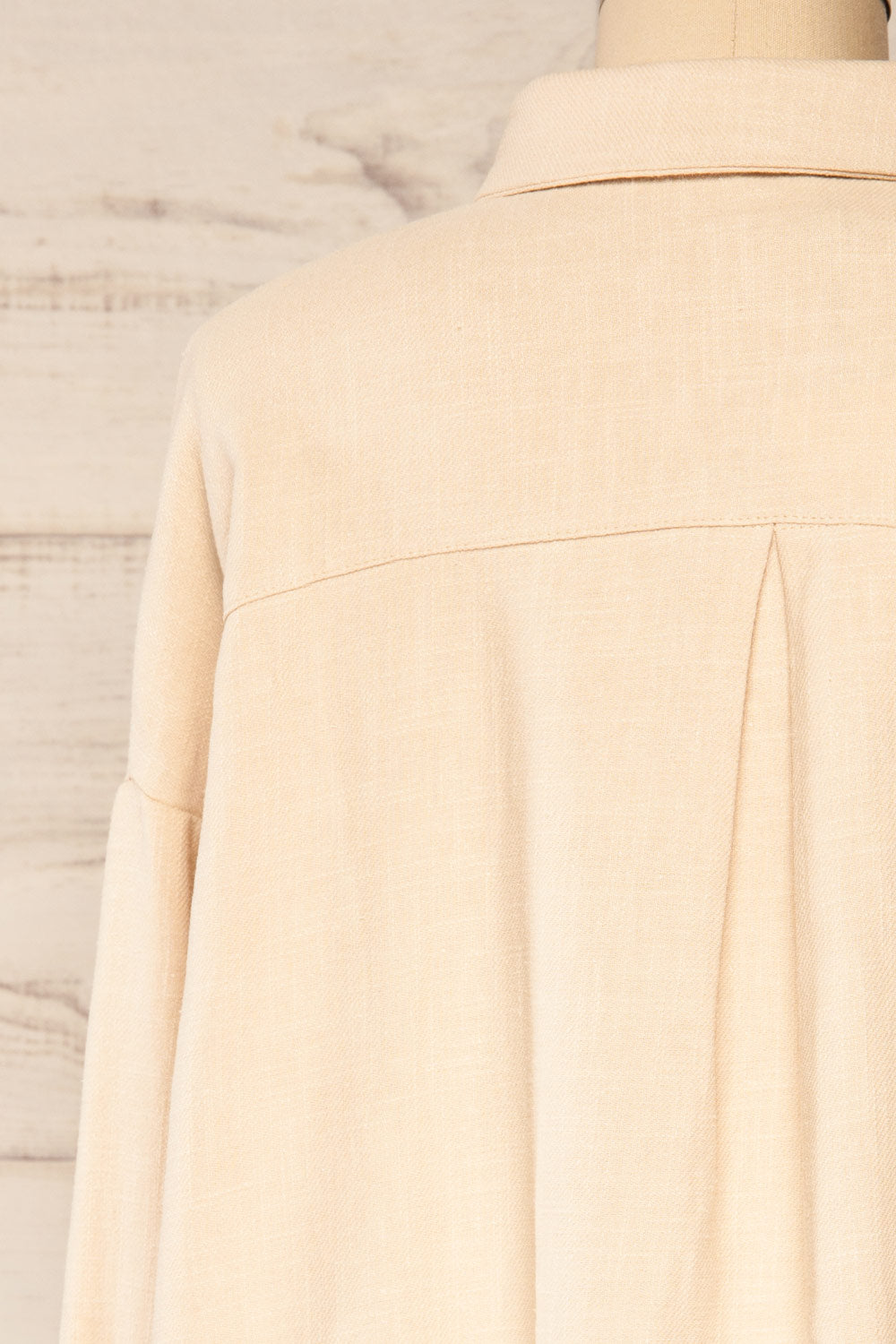 Ijevsk Beige Linen Button-Up Shirt | La petite garçonne back close-up