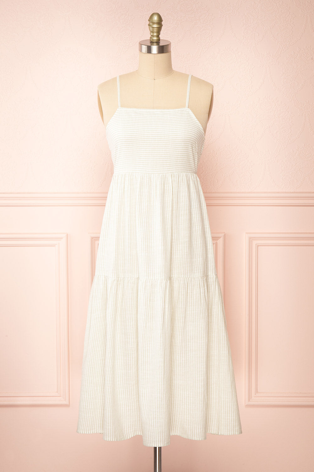 Ilona Sage Tie-Back Striped Midi Dress | Boutique 1861 front view